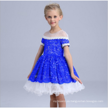 ropa para niños vestido de fiesta de encaje azul oscuro vestido transparente blanco y azul vestidos mullidos del ajuste del cordón vestidos occidentales al por mayor